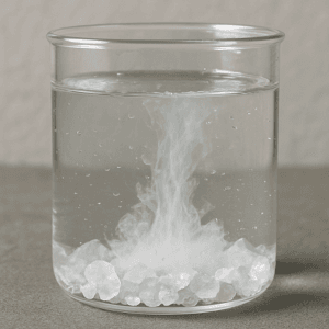 Potassium nitrate crystals dissolving in water