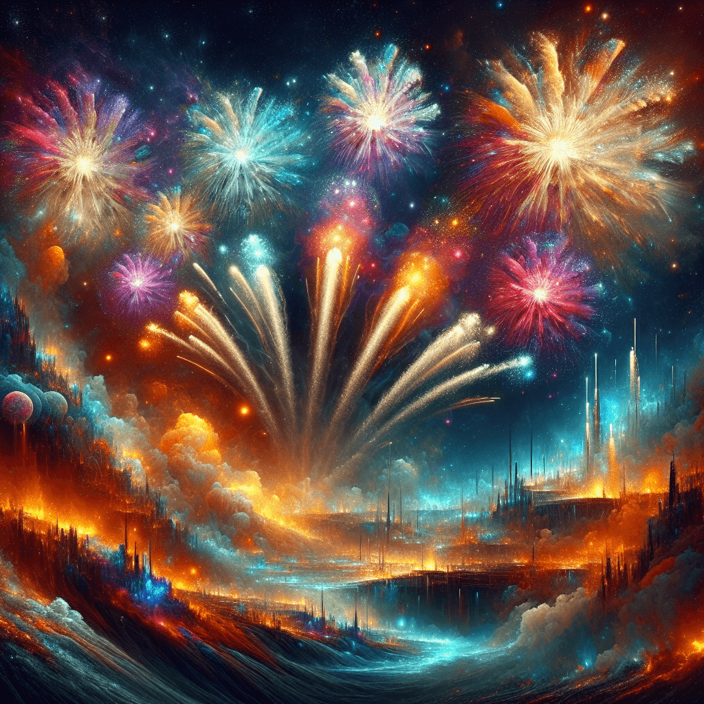 Potassium Nitrate (KNO₃) used in a vibrant fireworks explosion - application in pyrotechnics